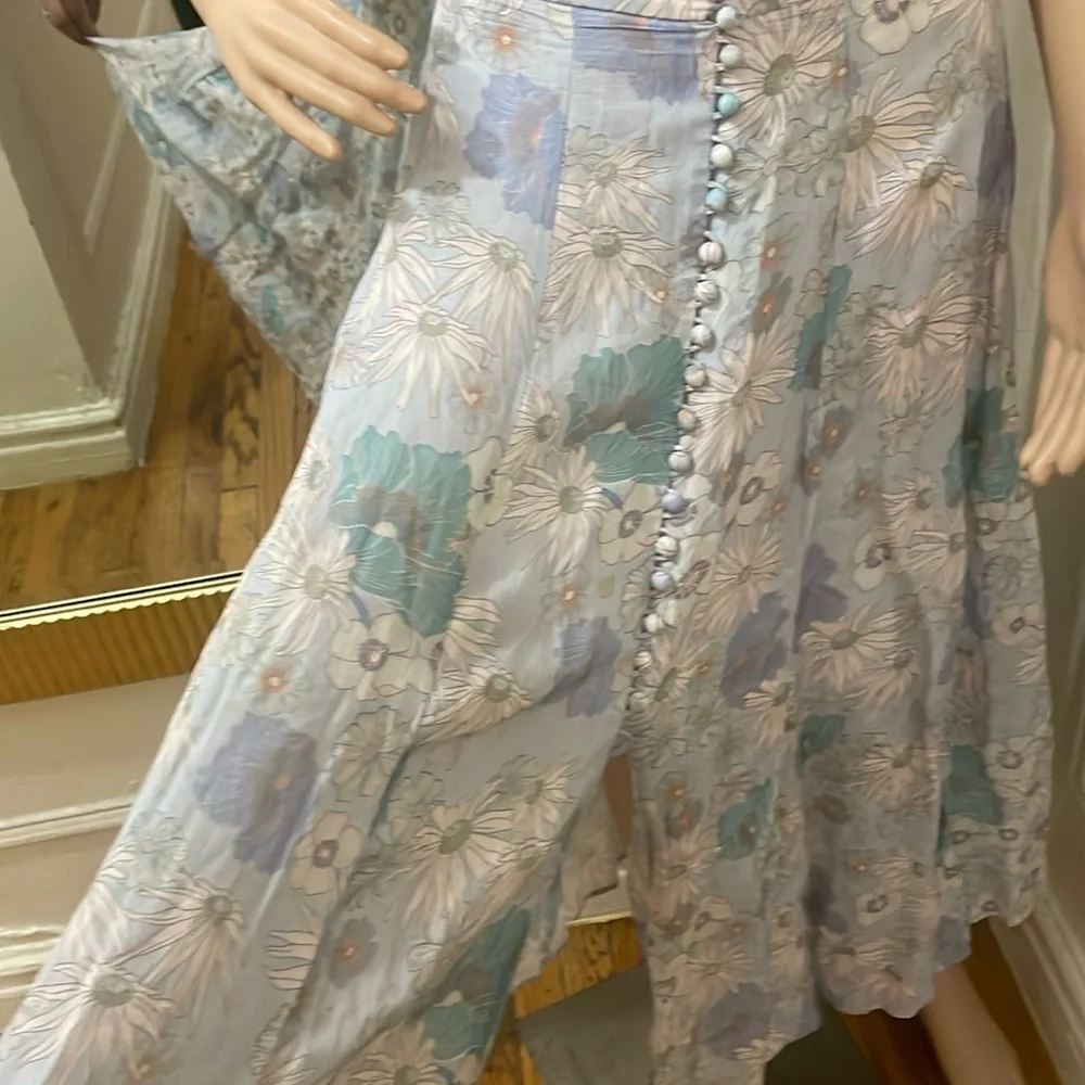Sandro Cream and blue A-Line Maxi Skirt Resort Wear - Picture 3 of 14